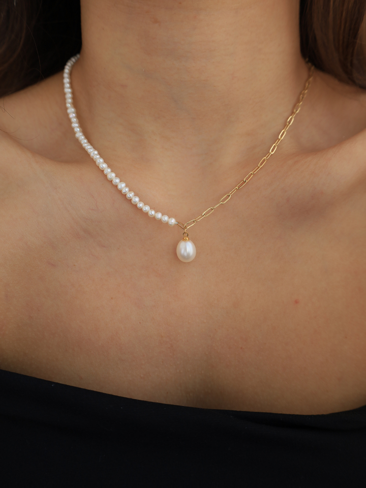 freshwater pearls - pearl pendant half chain necklace