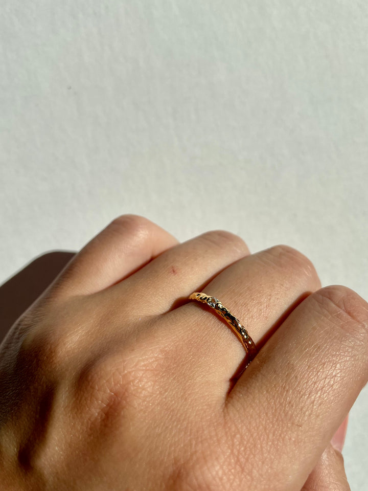 single zirconia gold tone ring in Hammered