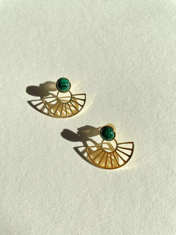 Malachite green Fan earrings 20k gold plated