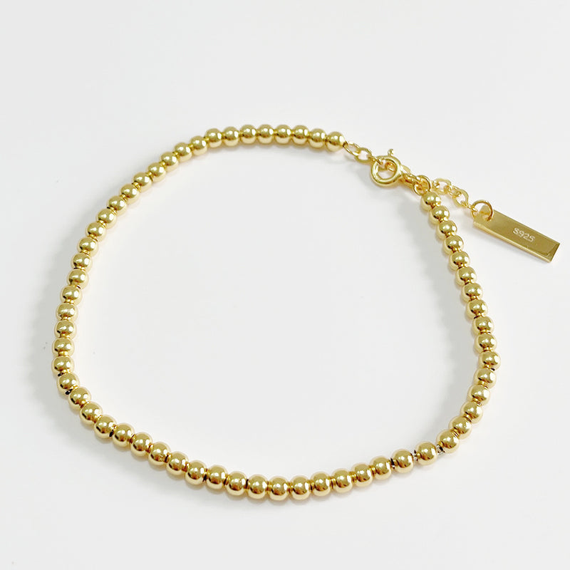 18k gold plated - Line texture bead station chain bracelet