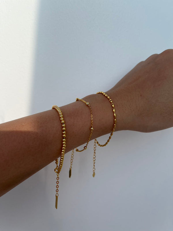 18k gold plate - line texture bead chain bracelet