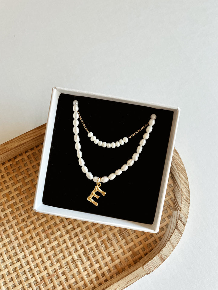 18k gold plated -  initial letter pearl necklace