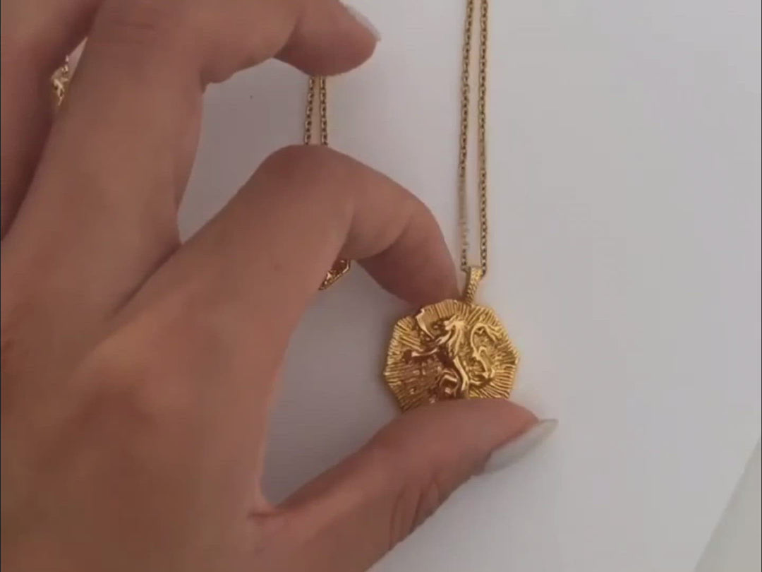 Lion coin pendant necklace 18k gold plated